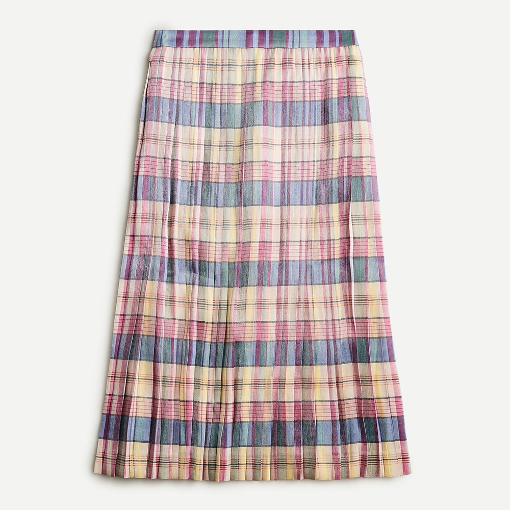 J.crew Pleated midi skirt in shimmering plaid